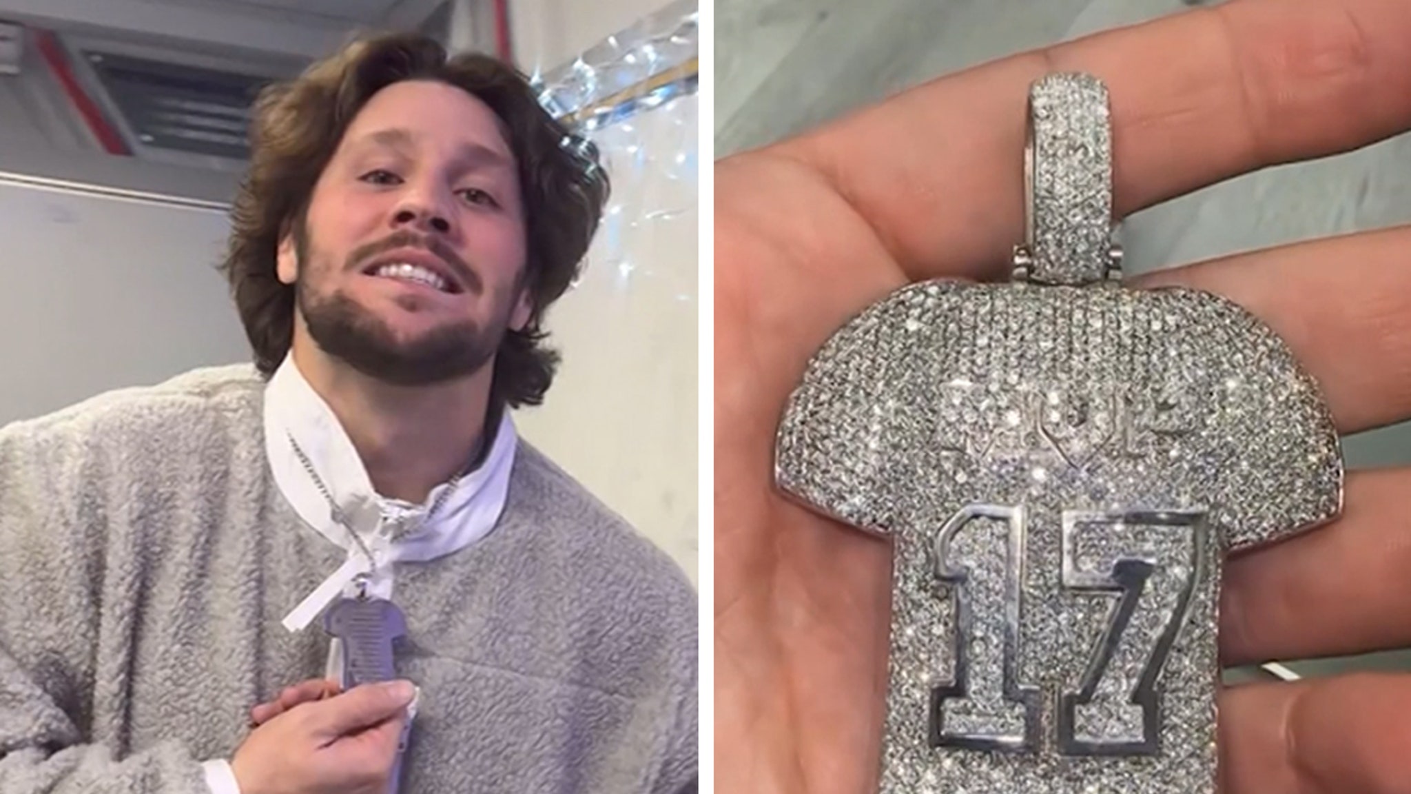 Josh Allen's MVP necklace is made of white gold and 27 carats of diamonds