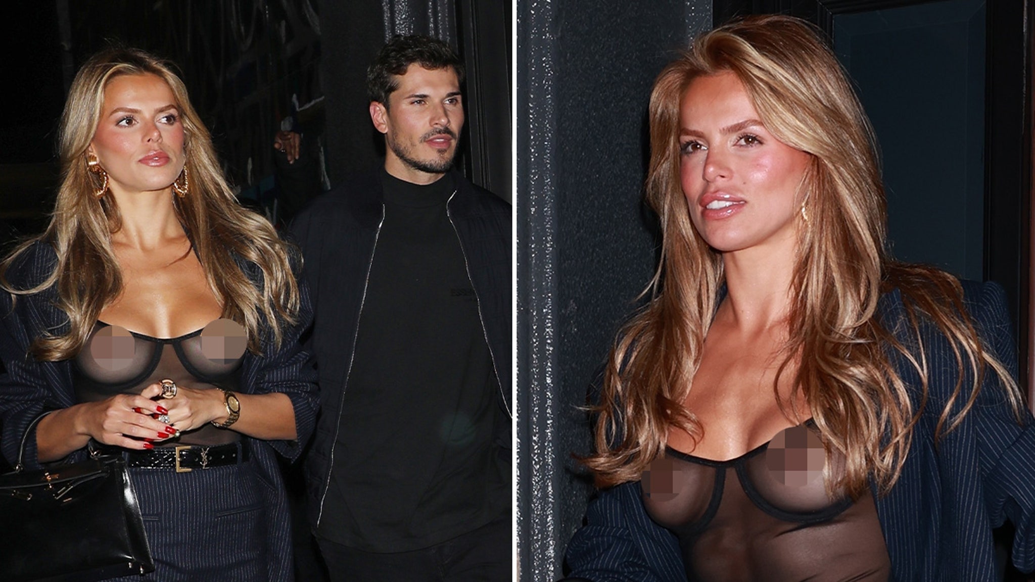 Brooks Nader goes braless while wearing a revealing sheer top