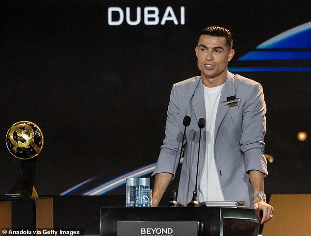 Cristiano Ronaldo reveals who he thinks will lift the Champions League this year, as the football superstar warns the team “always comes back” while speaking at the awards gala.