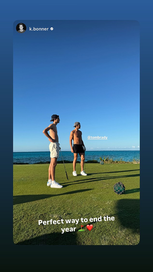 Tom Brady shows off ripped physique as he takes off his shirt on golf day with son Jack to see 2024 in style