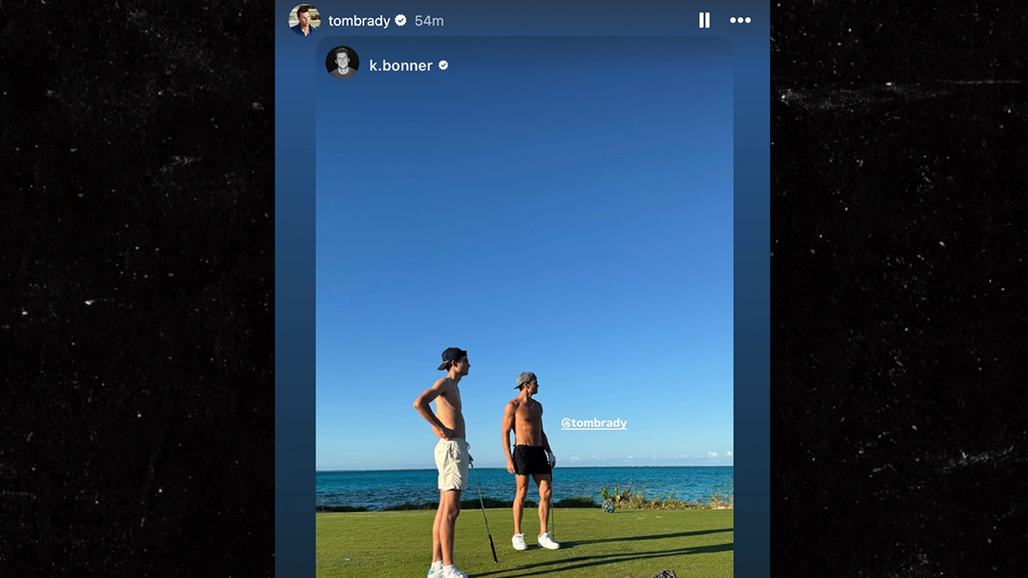 Tom Brady takes off his shirt for golf outing with his son