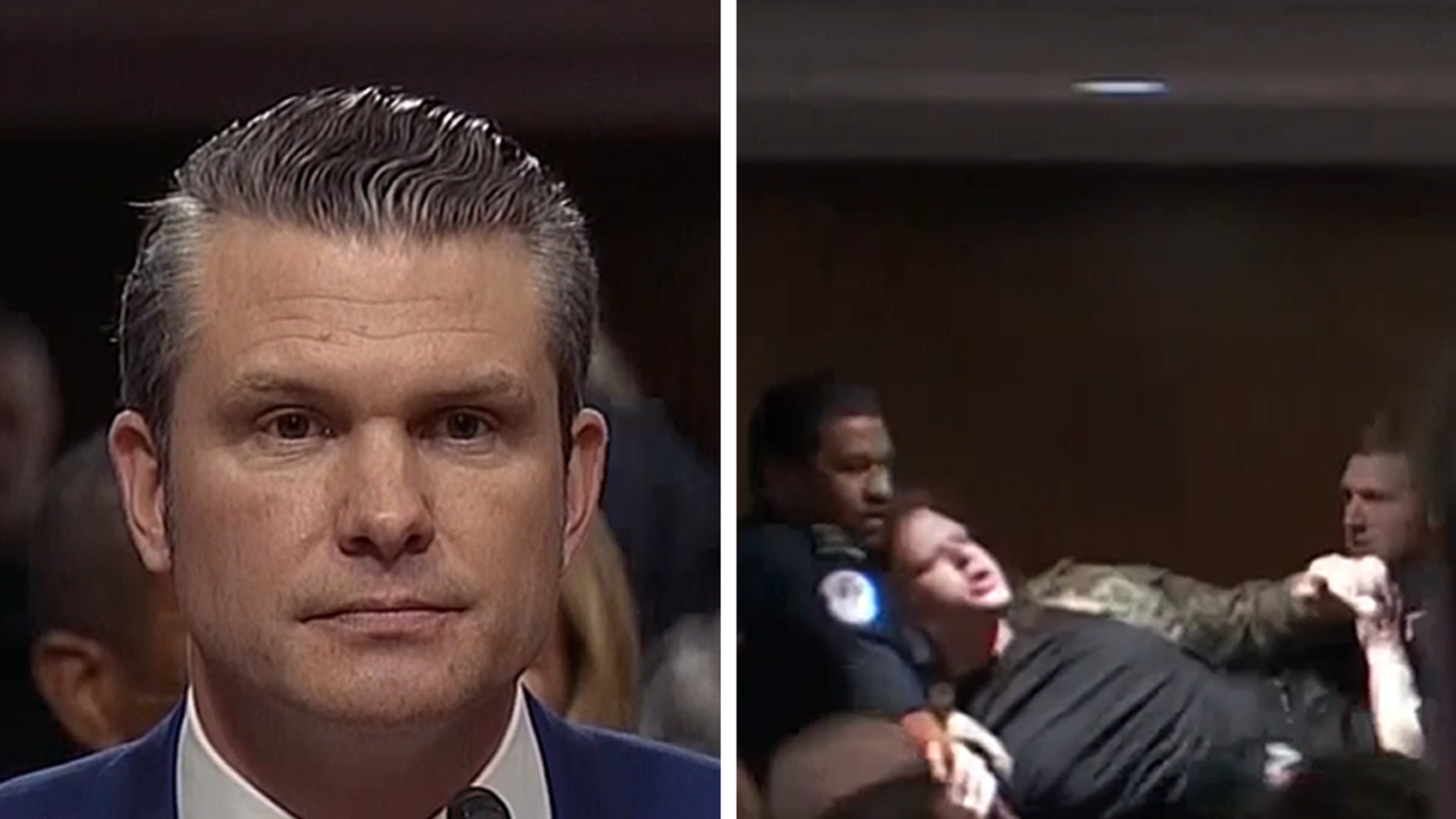 Pete Hegseth is harassed by protesters at his confirmation hearing and three people are thrown out