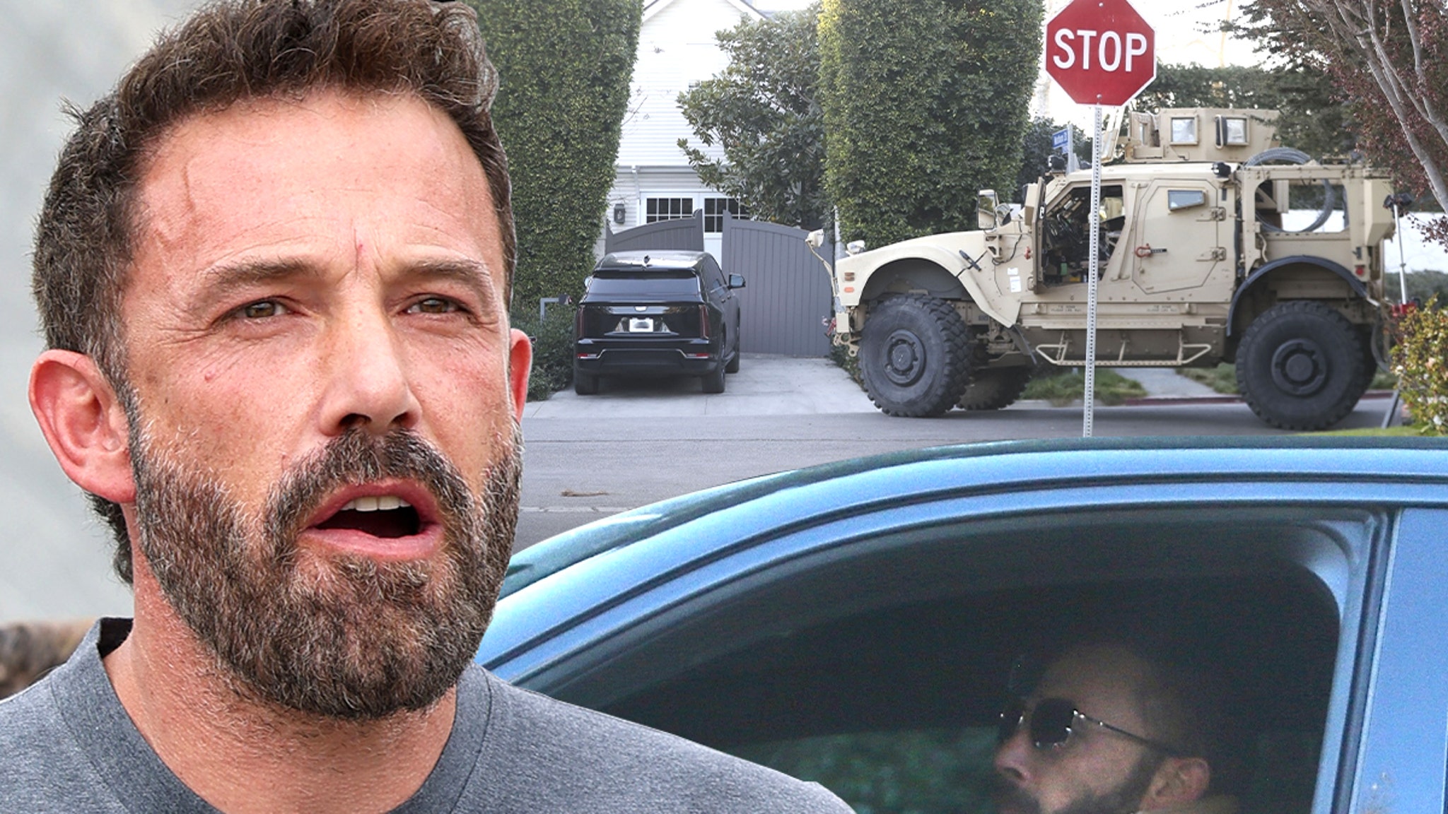 Ben Affleck returns home to find a huge military vehicle parked outside