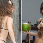 Maren Morris shows off her body and sips coconut in a teeny tiny bikini