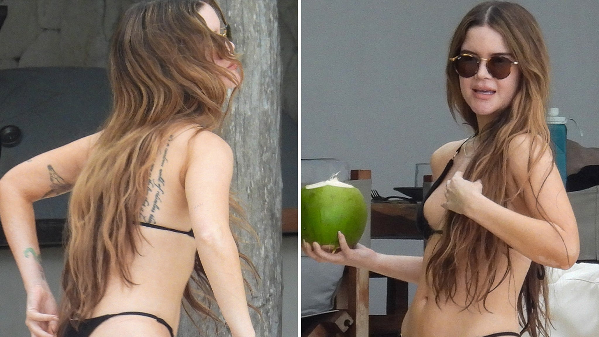 Maren Morris shows off her body and sips coconut in a teeny tiny bikini