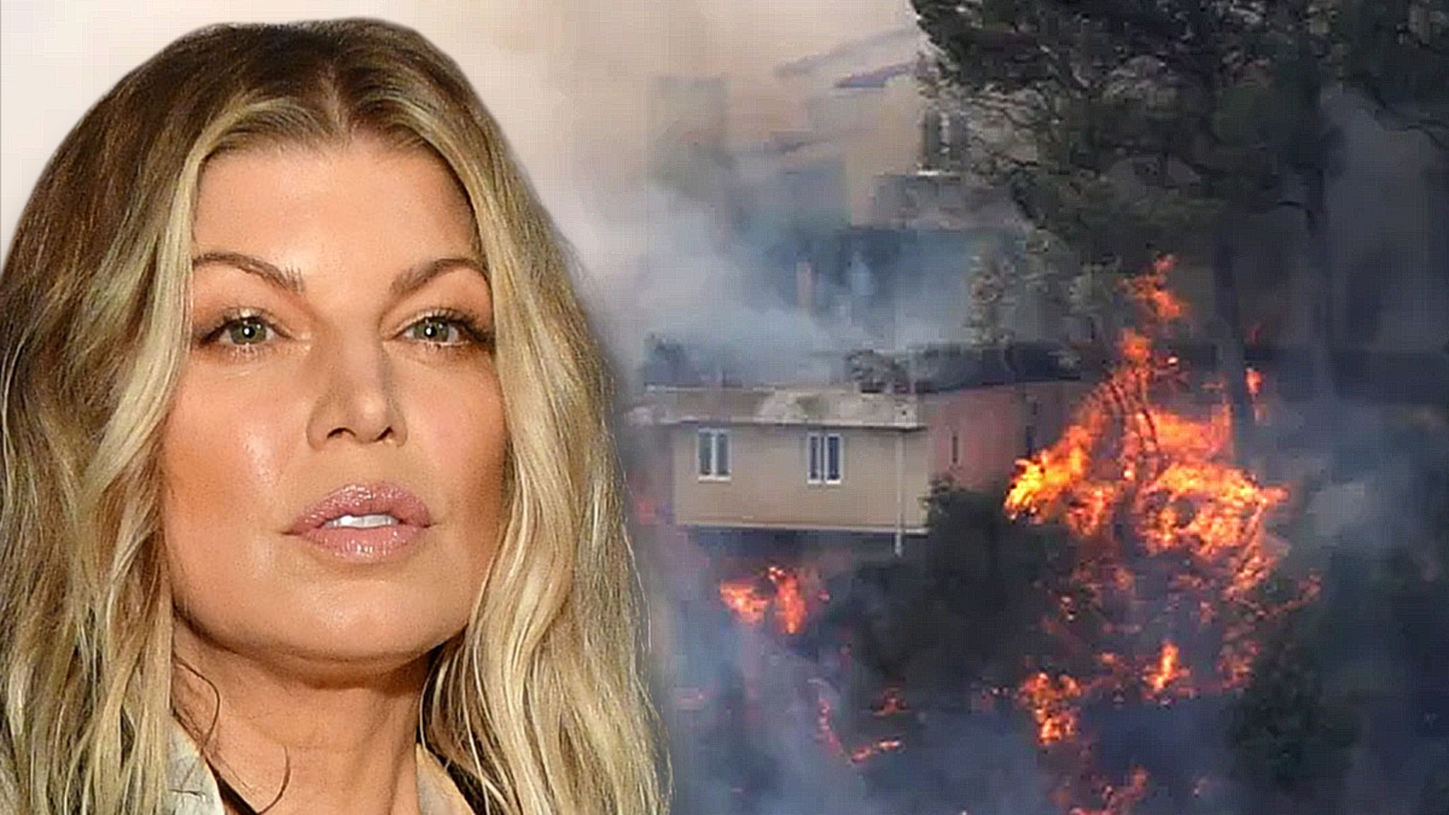 Fergie's house surrounded by flames