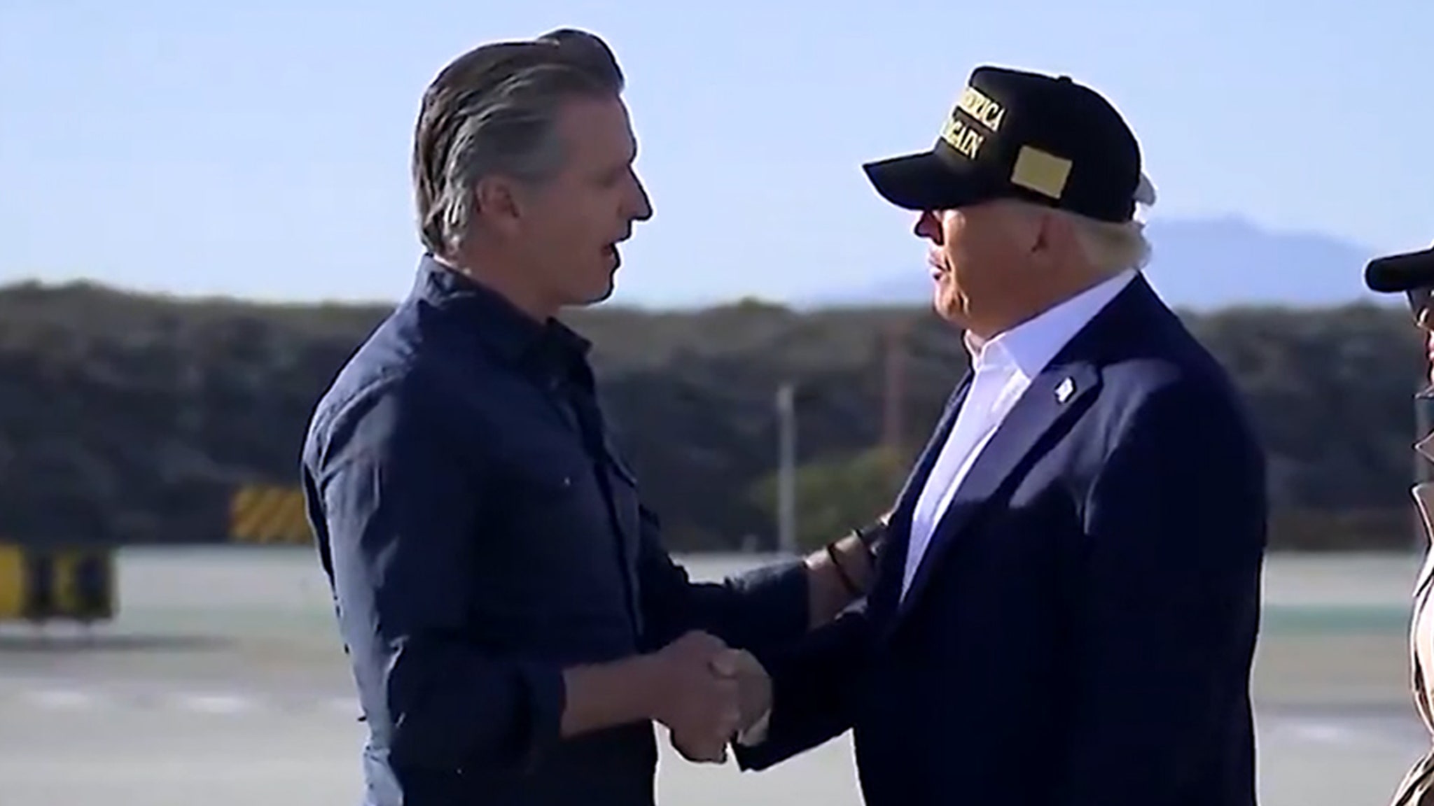 Trump lands in LA for Tour of Wildfire Damage and shakes hands with Gov. Gavin Newsom