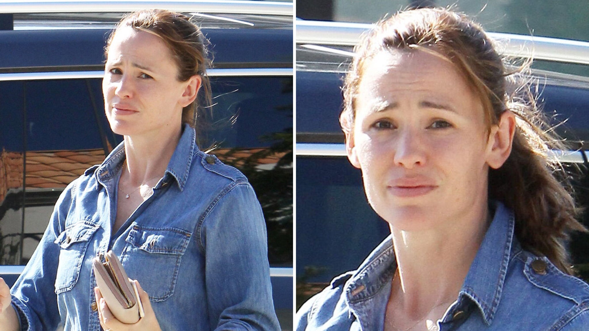 Jennifer Garner appears emotional while visiting the ruins of a burned down church