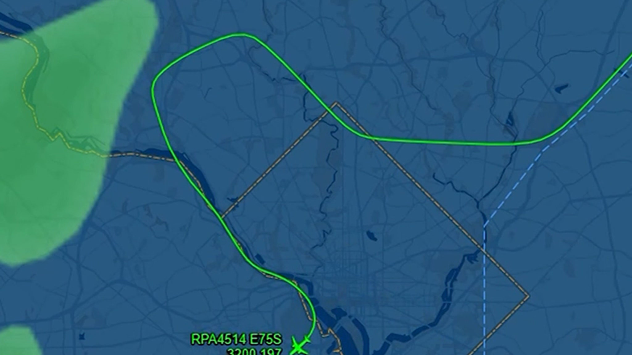 Flight to Reagan Airport, which is forced to avoid the helicopter day before the DC collision