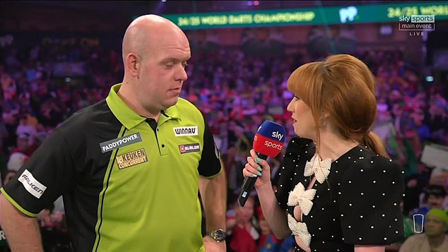 Michael van Gerwen makes X-rated comment in live interview after beating Chris Dobey in World Darts Championship as Sky Sports forced to apologise.