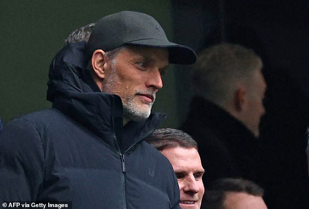 Thomas Tuchel pictured on his first scouting trip since beginning his role as England manager, as the German watches Tottenham vs Newcastle