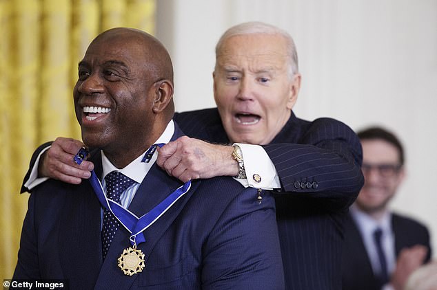 Magic Johnson was emotional at the Presidential Medal of Freedom ceremony Lionel Messi jumped