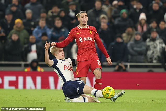 Liverpool look HUGE as Spurs hero Lucas Bergvall escapes a second yellow card for a challenge on Kostas Tsimikas, moments before leading Ange Postecoglou's side to victory.