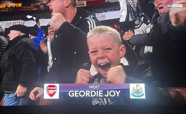 A nine-year-old Newcastle fan was caught missing school for a key match after Sky cameras showed him beaming with joy at the Geordie victory.