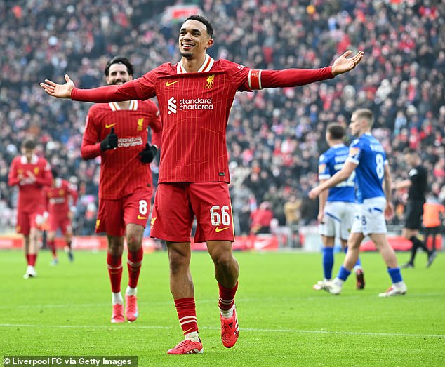 Trent Alexander-Arnold scores stunning goal against Accrington Stanley as Liverpool star hits back at critics after Man United nightmare amid contract saga