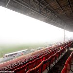 The League Two clash was delayed 56 MINUTES with play suspended as “hazardous” weather saw play stopped after just four minutes of action.