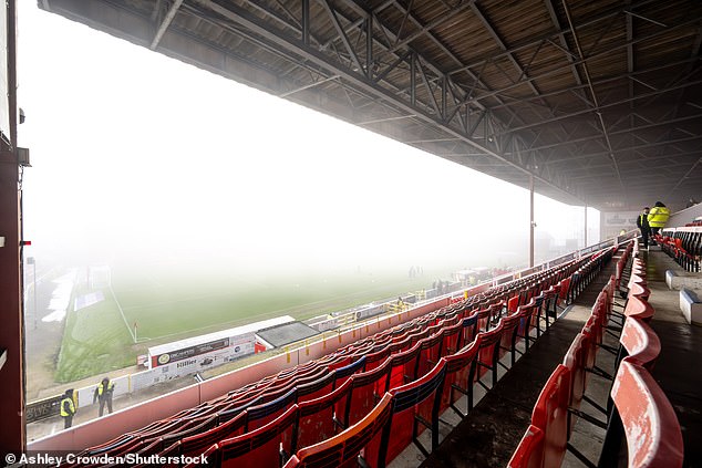 The League Two clash was delayed 56 MINUTES with play suspended as “hazardous” weather saw play stopped after just four minutes of action.