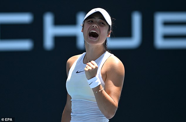 Emma Raducanu roars as the Brit fights back through an attack of double faults to reach the second round of the Australian Open.