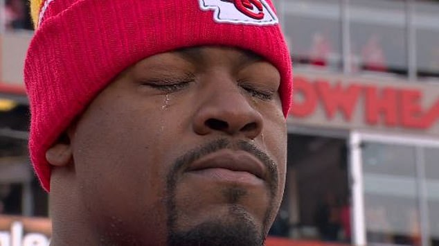 All the fans are saying the same thing as Chiefs star Chris Jones cries during the national anthem before the Texans game.