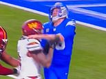 Brutal moment: Detroit Lions quarterback Jared Goff crushed after throwing a pick six against Commanders