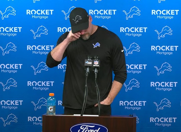 Detroit Lions coach Dan Campbell fights back tears after shocking NFL playoff loss to Washington Commanders.