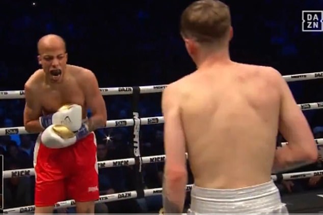 Watch the moment the boxer suffers a horrific shoulder injury during the Misfits Boxing event, before the fight is immediately cancelled.