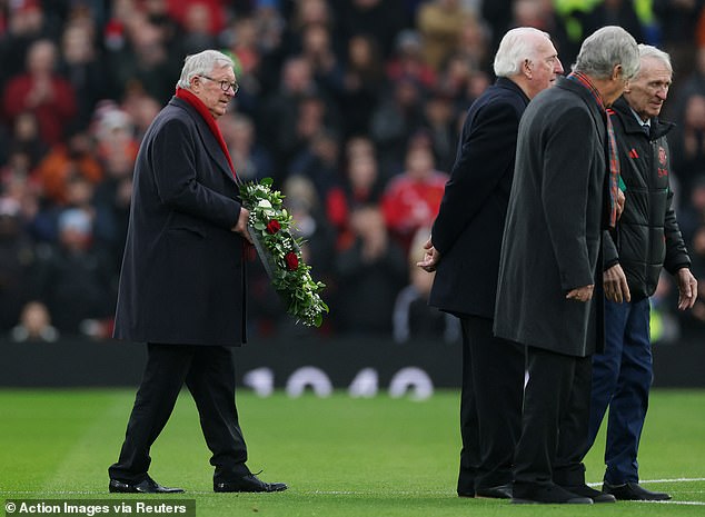 Manchester United pay moving tribute to Denis Law before kick-off against Brighton, as club legends gather and Sir Alex Ferguson lays a wreath