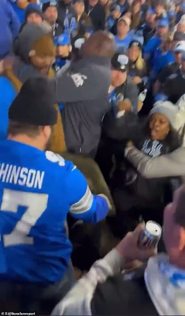 Shocking moment: Lions fans stomp on man's head after he 'disrespected a woman' in stands during playoff game