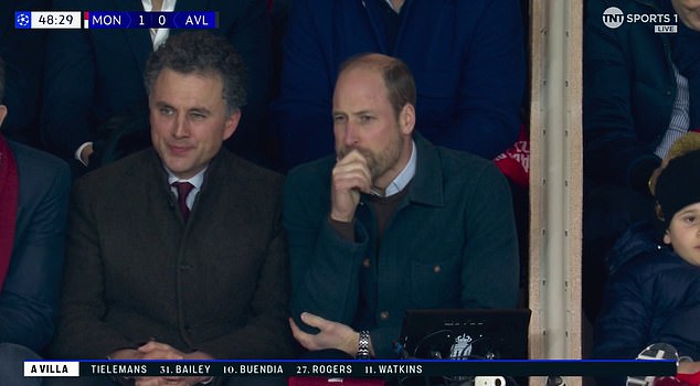 Prince William cuts a nervous figure in the stands as he watches his beloved Aston Villa in Champions League action against Monaco.