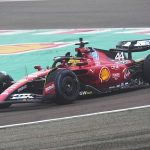 Lewis Hamilton pictured driving a Formula One Ferrari for the first time as the seven-time world champion arrives at the Scuderia's iconic track after his performance at Maranello.