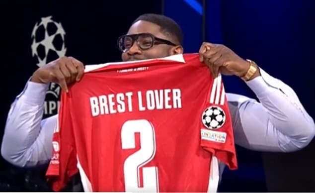 Brest send Micah Richards the funny 'Brest Lover' t-shirt, but snub Jamie Carragher, after pundits made ironic jokes about the French team earlier this season.