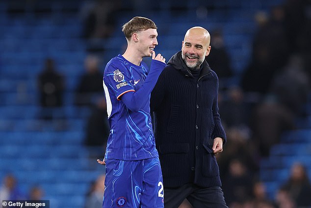 Gary Neville BLAMS Cole Palmer for his post-match chat with Pep Guardiola after Chelsea's 3-1 defeat to Man City, as pundit claims former boss was 'PLAYING' Blues star