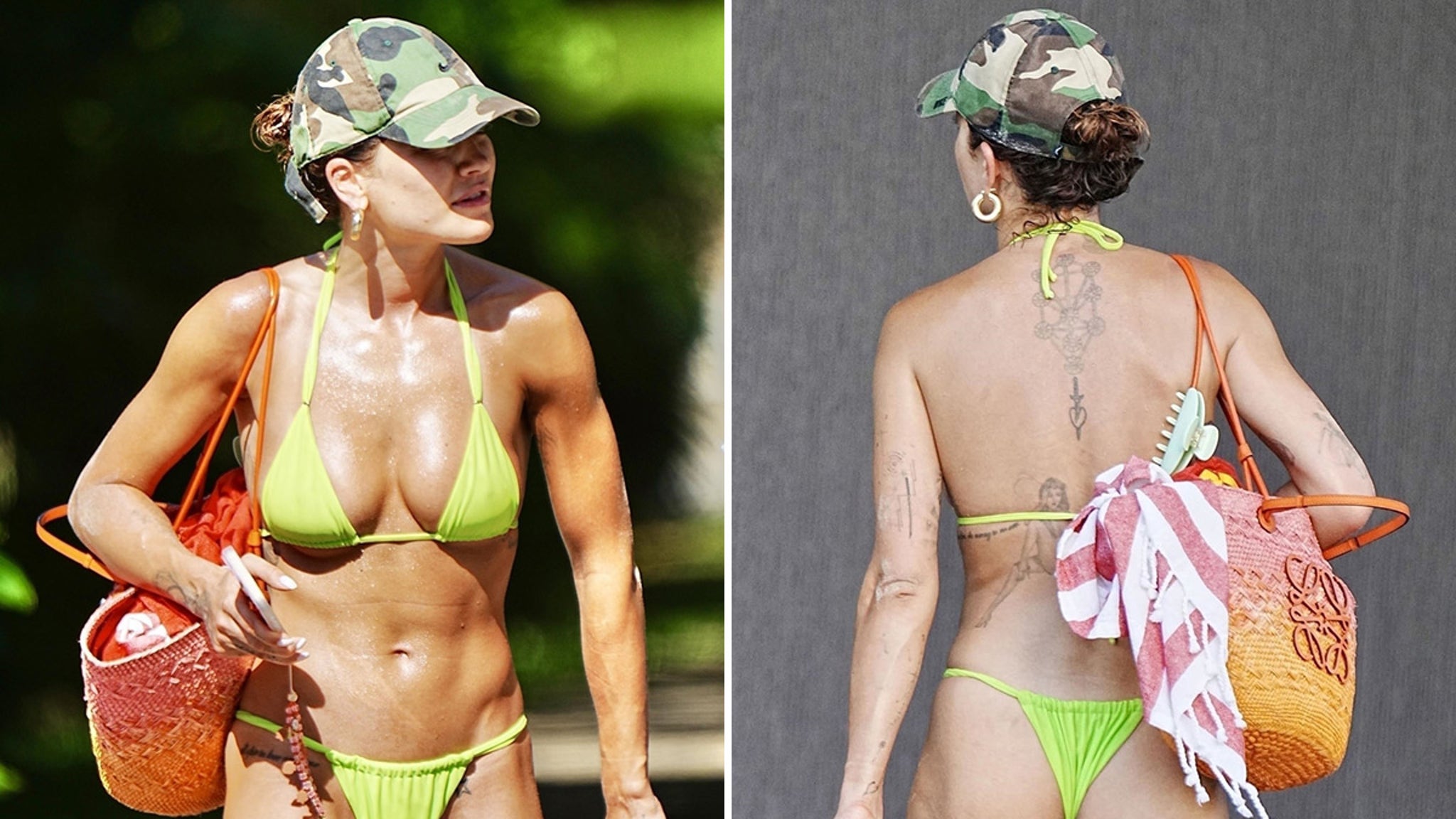 Rita Ora shows off her body in a skimpy green bikini on vacation in Australia