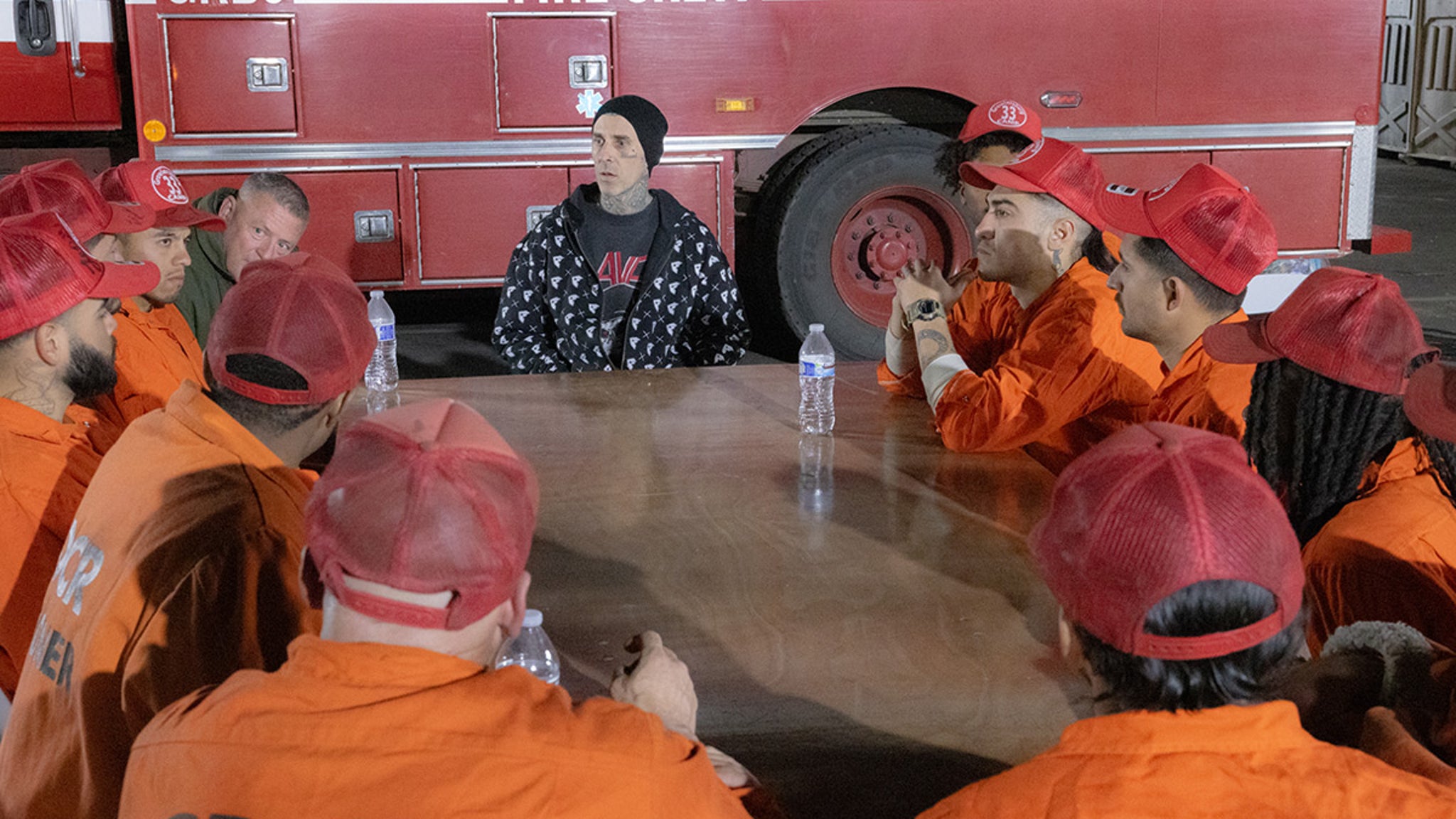 Travis Barker meets with incarcerated firefighters battling LA wildfires