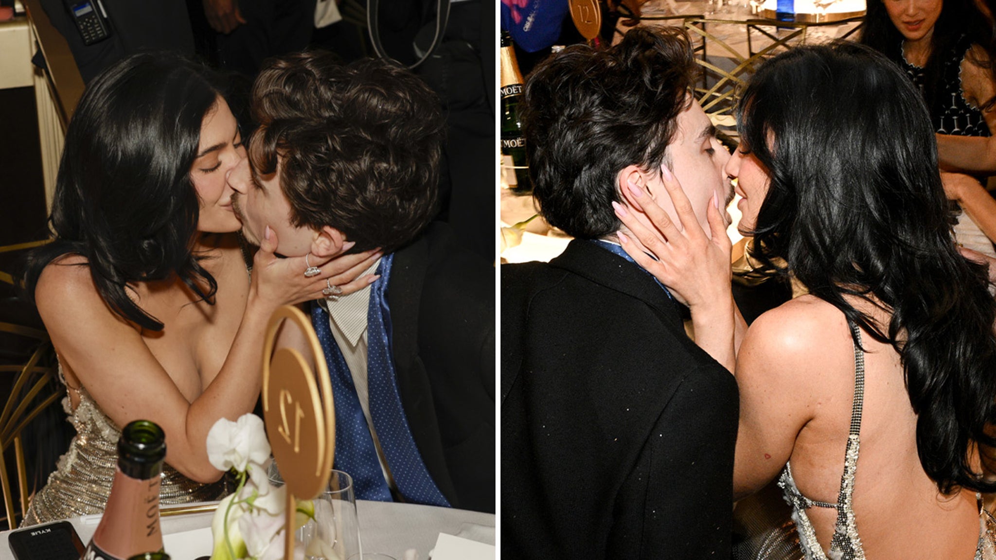 Kylie Jenner and Timothée Chalamet share a big kiss during the Golden Globes