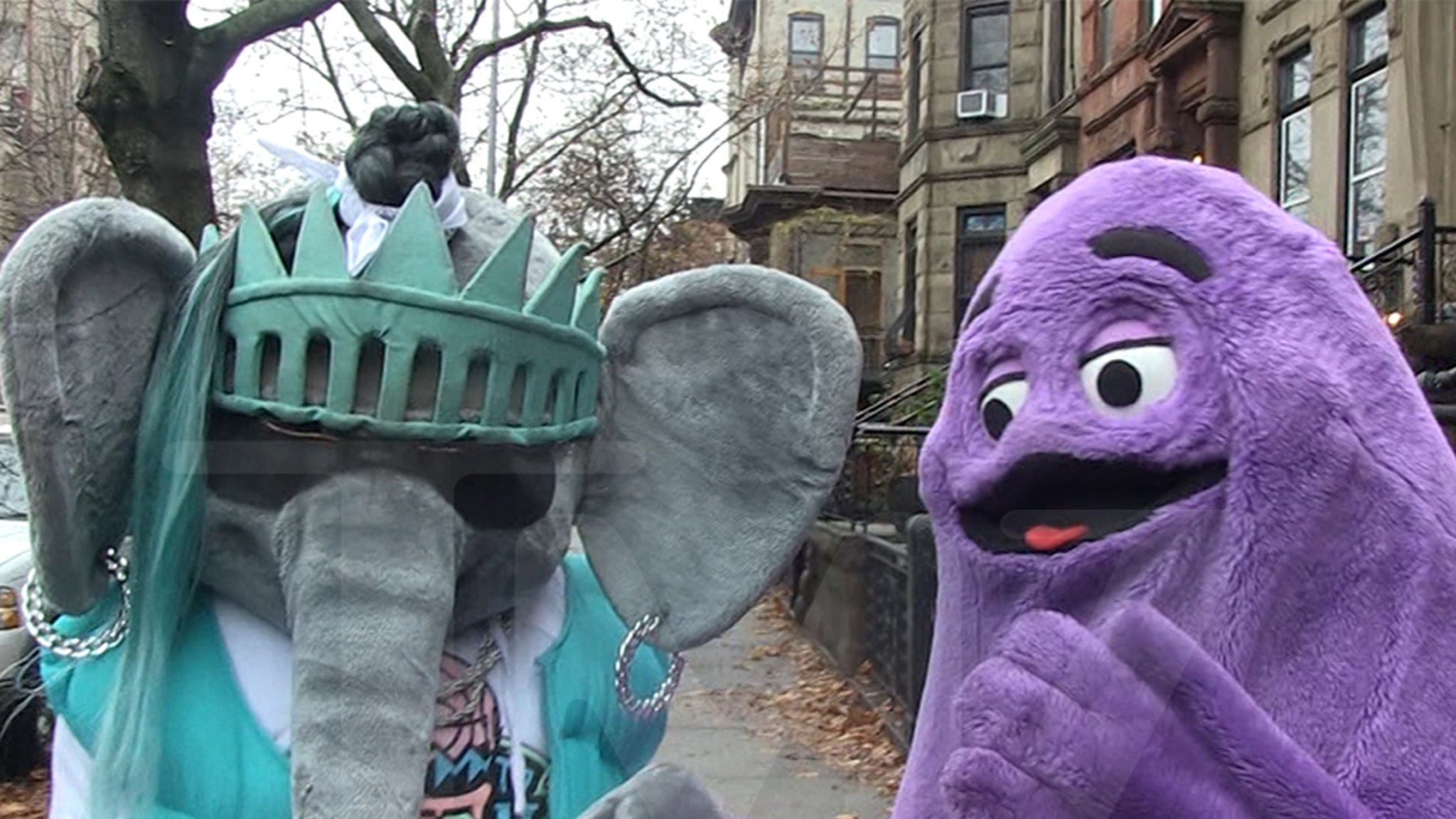 Grimace, Ellie the Elephant from Liberty goes to the McDonald's All American Games