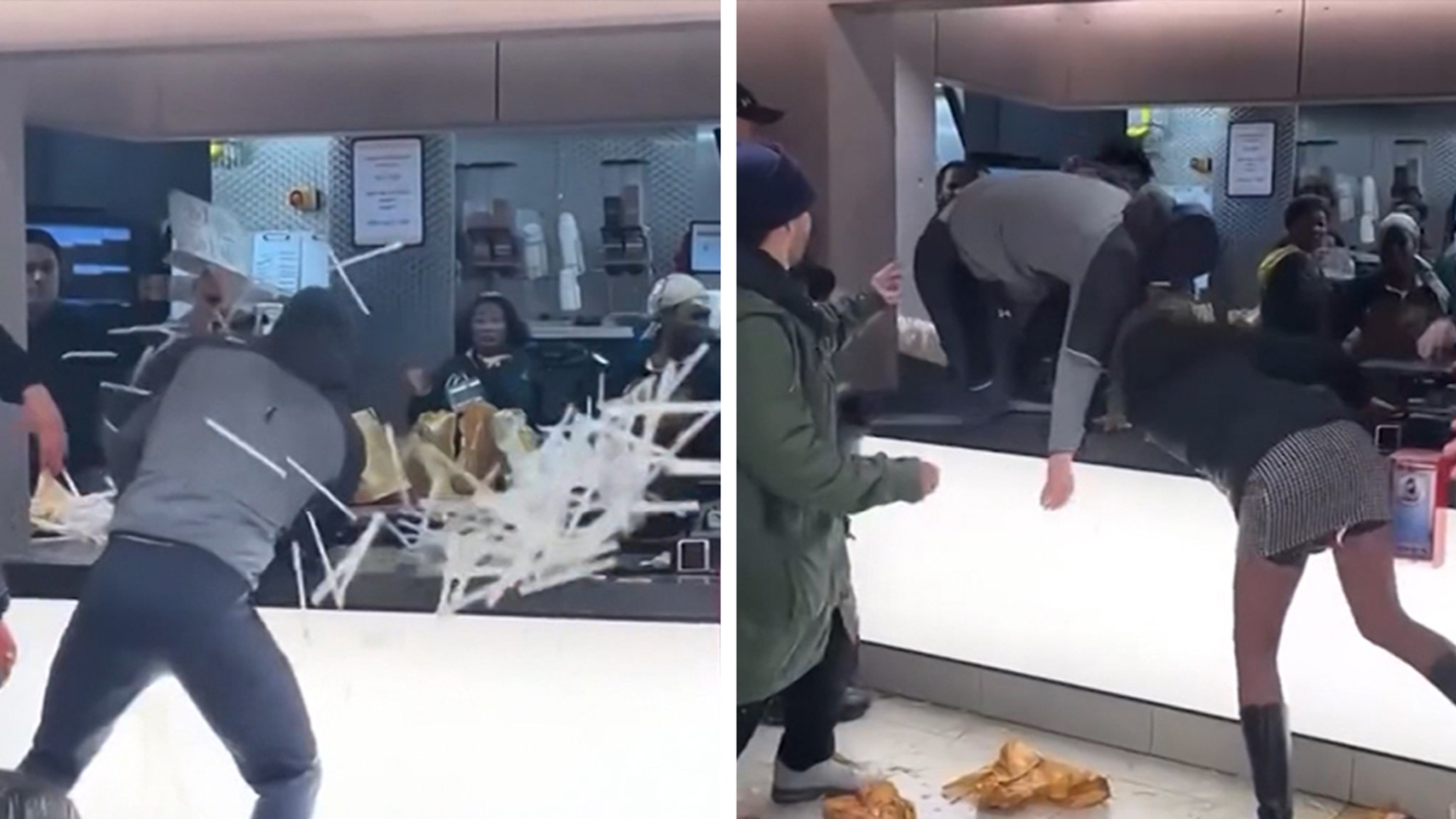 A food fight between customers and employees is caught on video at McDonald's