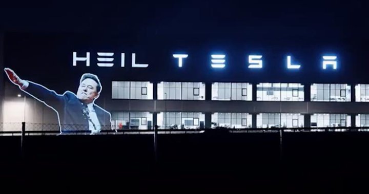 'Heil Tesla': Elon Musk's greeting projected at the automaker's factory in Germany – National