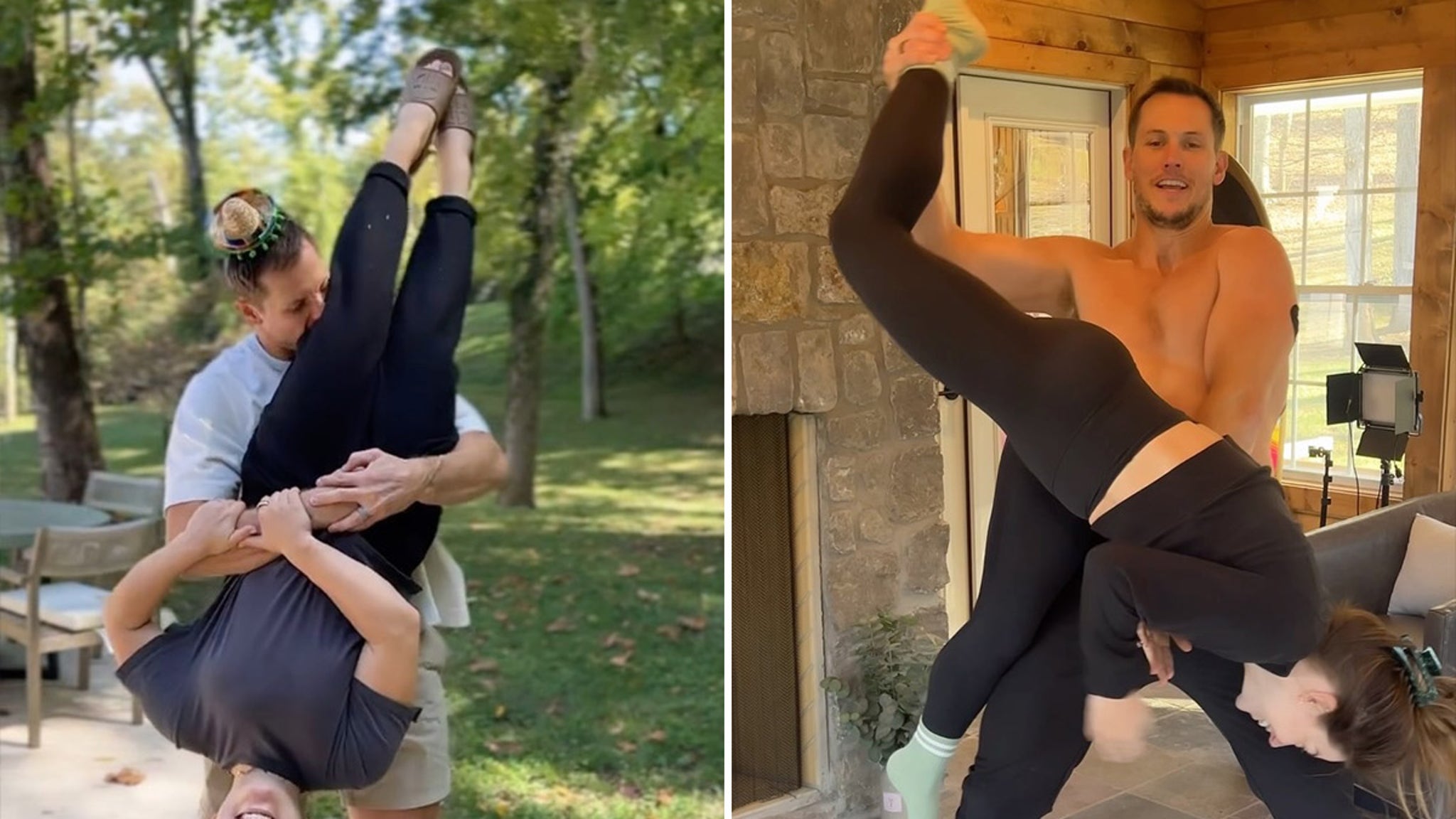 Olympic gymnast Shawn Johnson and his husband complete acrobatic challenges