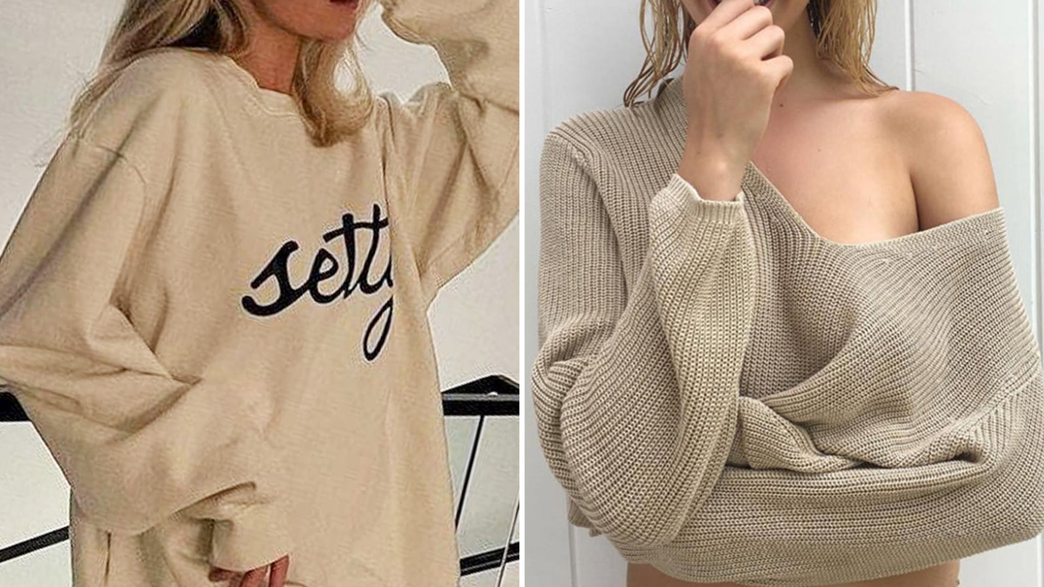 Can you guess these babes in large sweaters for the national sweater day?