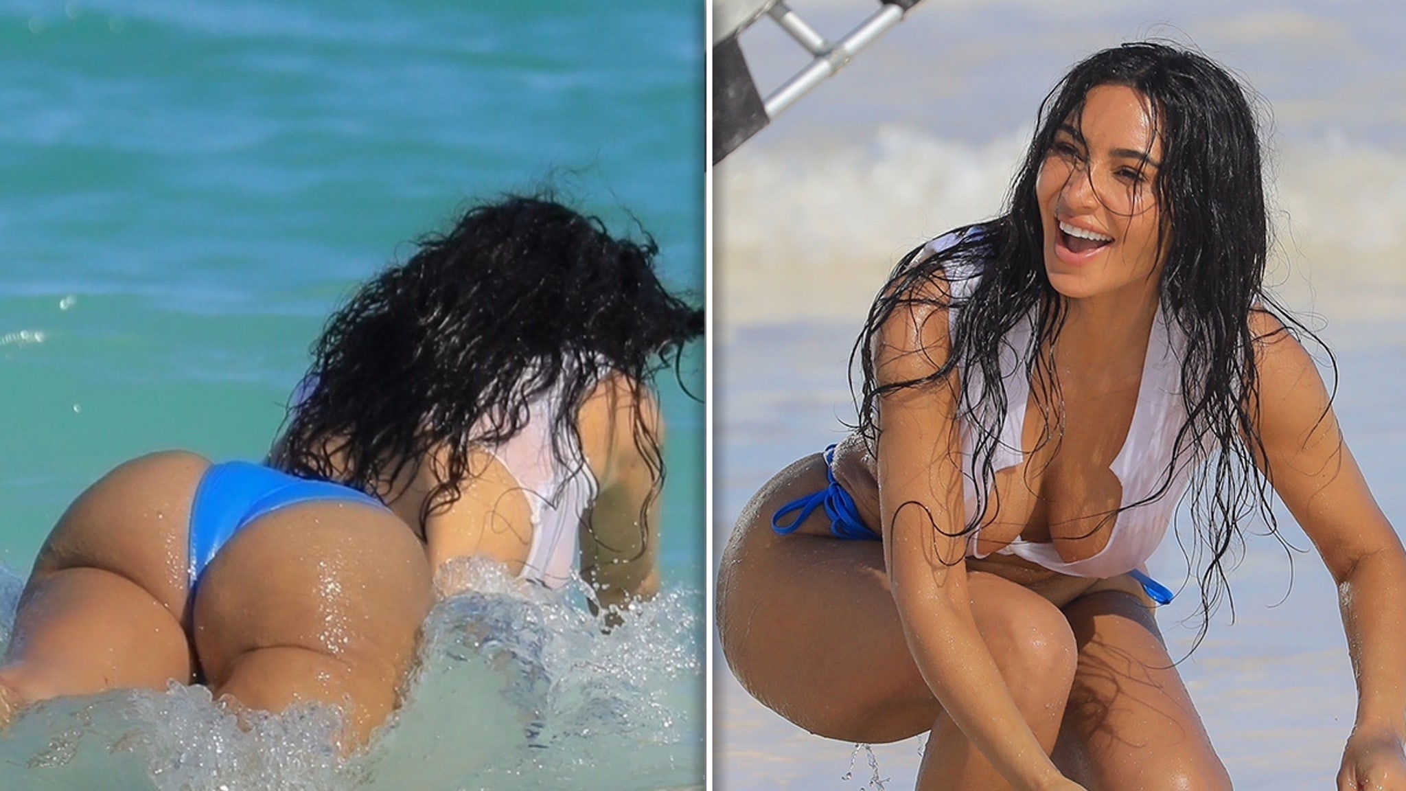 Kim Kardashian dives in a tiny white top, bikini floors in the ocean