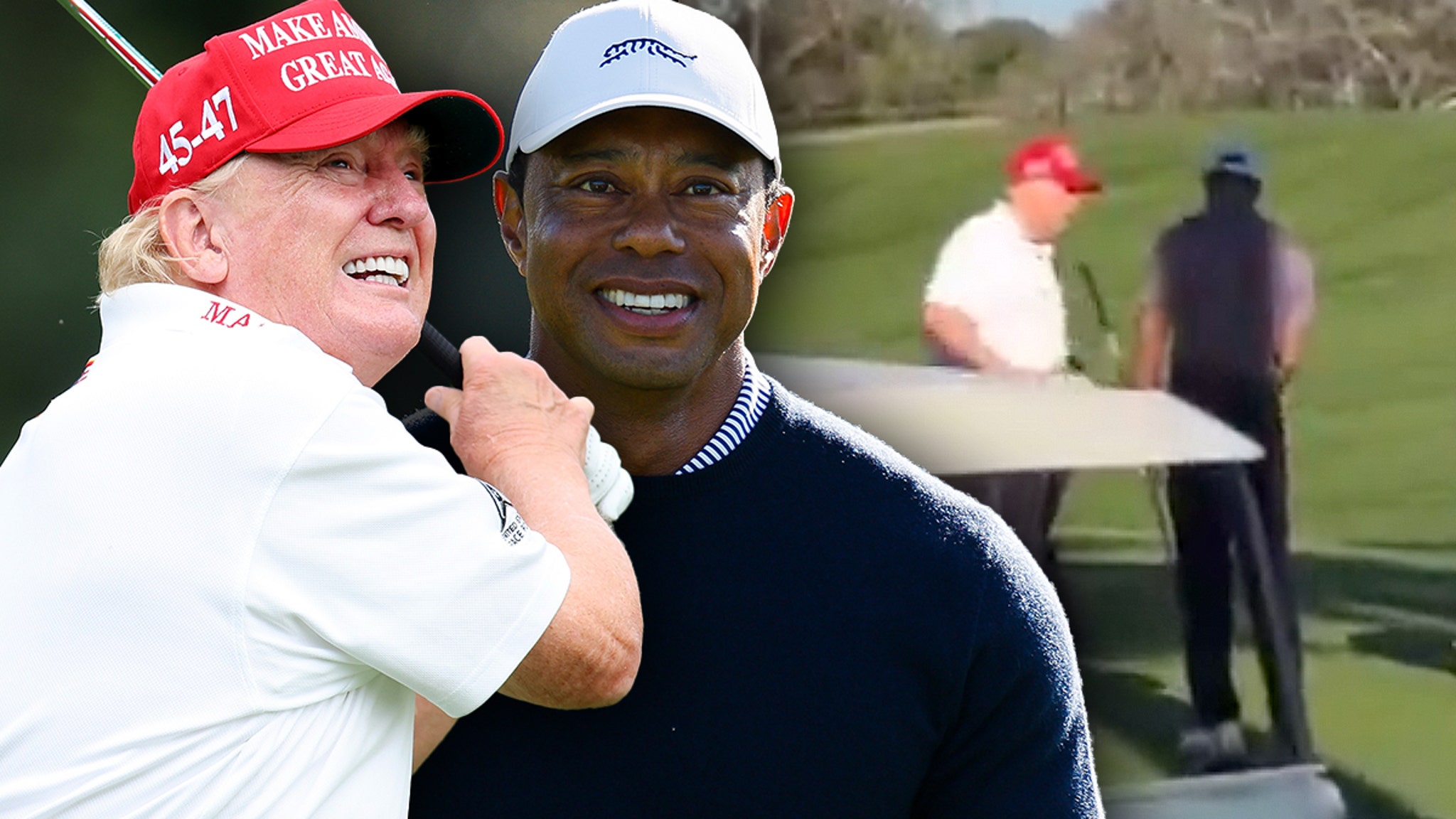 Donald Trump and Tiger Woods Golf together before Trump visits the Super Bowl