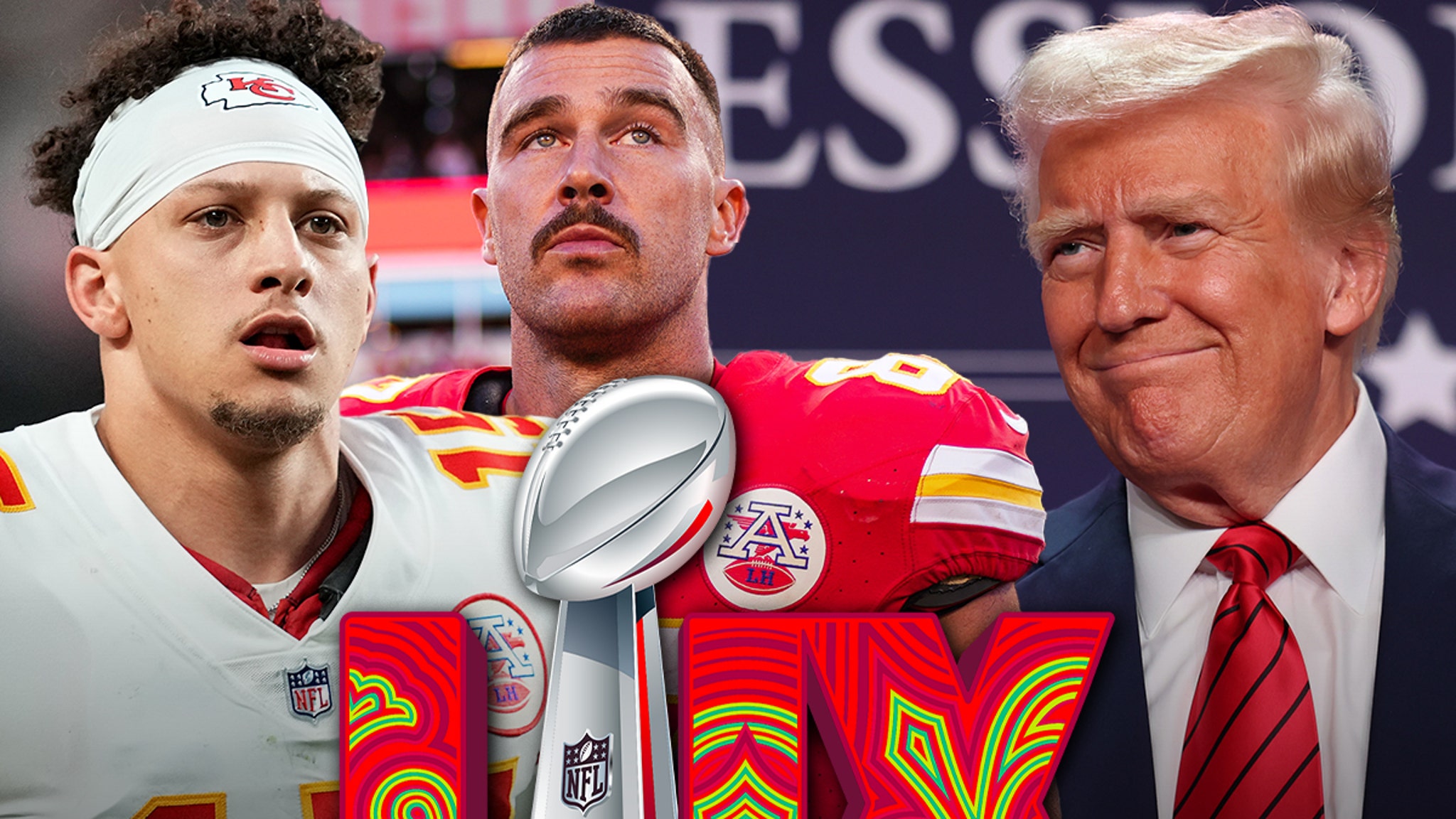 Patrick Mahomes, Travis Kelce excitedly played in front of Trump at Super Bowl