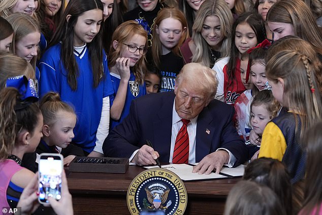 The NFL executive wife declares that it is a 'great day for women's sports' after Donald Trump signs the transgender prohibition