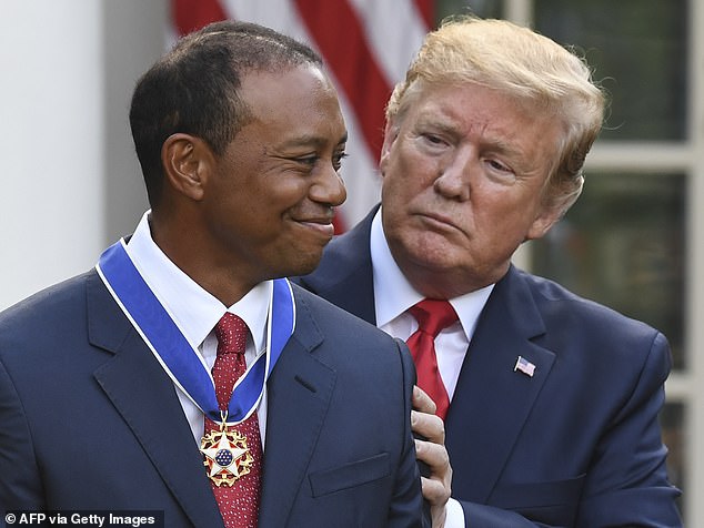 Donald Trump plays golf with Tiger Woods before the Super Bowl trip to New Orleans