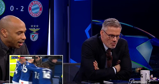 Revealed: the reaction of Jamie Carragher's bitter face to the dramatic Everton equalizer against Liverpool, before the production assistant in his American television program rubs him in