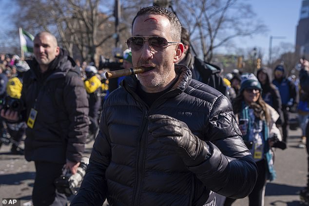 The shock video emerges from the moment when the general manager of the Eagles Howie Roseman is beaten by a beer can in the Super Bowl parade