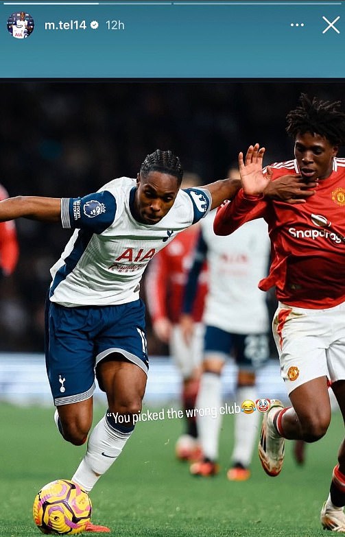 Mathys Tel mocks the united man after helping Tottenham to win on Red Devils, since the striker on request sees the December transfer decision