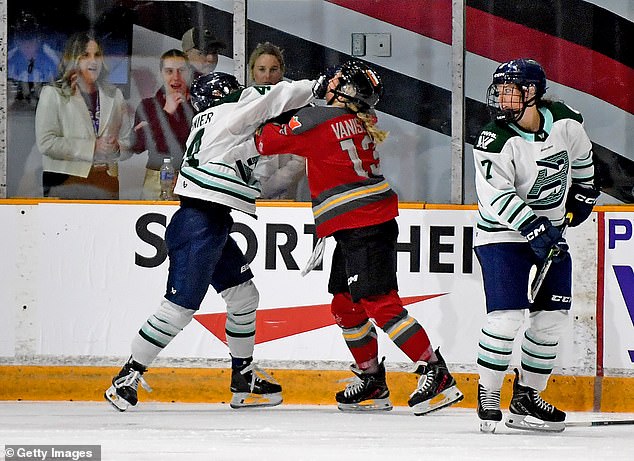 Brutal moment blows fly during the first fight in the professional female hockey league