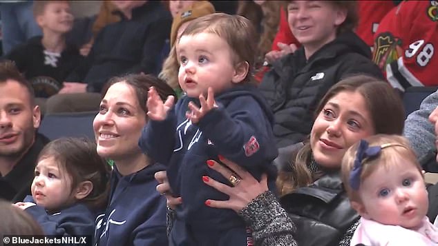 The son of the late Johnny Gaudreau is a serenade for Blue Jackets fans on his first birthday in a moving scene